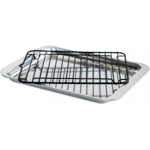 Nordic Ware Naturals 2 Piece Compact Pan Set, Toaster Oven, Counter Ovens, Air Fryer and Broiler Safe, Personal Size for 1-2 Portions - Includes Compact Baking Sheet with Broiling Rack