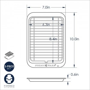 Nordic Ware Naturals 2 Piece Compact Pan Set, Toaster Oven, Counter Ovens, Air Fryer and Broiler Safe, Personal Size for 1-2 Portions - Includes Compact Baking Sheet with Broiling Rack