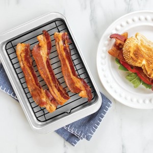 Nordic Ware Naturals 2 Piece Compact Pan Set, Toaster Oven, Counter Ovens, Air Fryer and Broiler Safe, Personal Size for 1-2 Portions - Includes Compact Baking Sheet with Broiling Rack