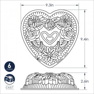 Nordic Ware Wildflower Heart Bundt, 6 Cup, Toffee