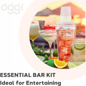 OGGI Clear Cocktail Shaker - 24 oz / 700 ml, Clear Durable Plastic Construction, Built in Strainer - Ideal Home Bar Drink Mixer, Bartender Kit, Essential Bar Accessories