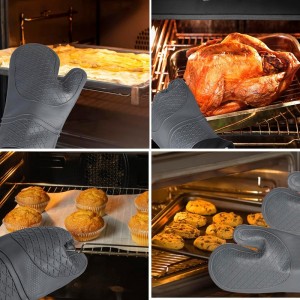 2Pcs Silicone Oven Mitts Waterproof and Non-Slip Temperature Resistant to 500°F 13 inches Grey