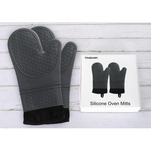 2Pcs Silicone Oven Mitts Waterproof and Non-Slip Temperature Resistant to 500°F 13 inches Grey