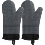 2Pcs Silicone Oven Mitts Waterproof and Non-Slip Temperature Resistant to 500°F 13 inches Grey
