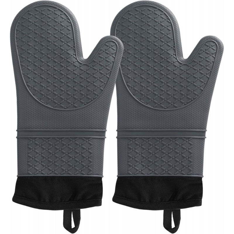 2Pcs Silicone Oven Mitts Waterproof and Non-Slip Temperature Resistant to 500°F 13 inches Grey