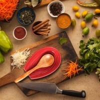 Hasense Spoon Rest for Stove Top, Large Ceramic Cooking Spoon Holder for Kitchen Counter, Porcelain Spatula Rest for Kitchen Utensils, Ladle and Tong, Home and Coffee Bar Decor, Red