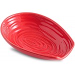 Hasense Spoon Rest for Stove Top, Large Ceramic Cooking Spoon Holder for Kitchen Counter, Porcelain Spatula Rest for Kitchen Utensils, Ladle and Tong, Home and Coffee Bar Decor, Red