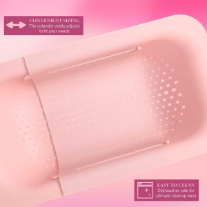 Paris Hilton Over the Sink Expandable Colander, Extendable Strainer, Adjustable from 14.5 inches to 19.5 inches, Fits most kitchen sinks, Made without BPA, Pink