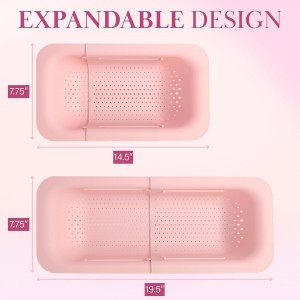 Paris Hilton Over the Sink Expandable Colander, Extendable Strainer, Adjustable from 14.5 inches to 19.5 inches, Fits most kitchen sinks, Made without BPA, Pink