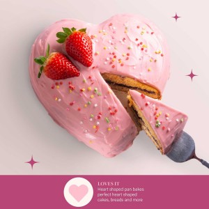 Paris Hilton Heart Shaped Nonstick Bakeware Set, Easy Release Carbon Steel, Includes two 9.5-Inch Pans and four Mini 3.5-Inch Pans, Dishwasher Safe, Made without PFAS or PFOA, 6-Piece Set, Pink