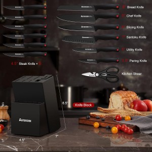 Knife Set, Astercook 15 Pieces Knife Sets for Kitchen with Block, Dishwasher Safe Kitchen Knife Set with Built in Sharpener Block, German Stainless Steel Knife Block Set, Valentine's Gift