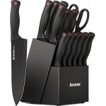 Knife Set, Astercook 15 Pieces Knife Sets for Kitchen with Block, Dishwasher Safe Kitchen Knife Set with Built in Sharpener Block, German Stainless Steel Knife Block Set, Valentine's Gift