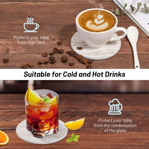 Acejoz Drink Coasters with Holder for Coffee Table, Absorbent Coaster Set of 6, Marble Style Ceramic Coaster for Wooden Table, Suitable for Kinds of Cups, Home Decor, 4 Inches