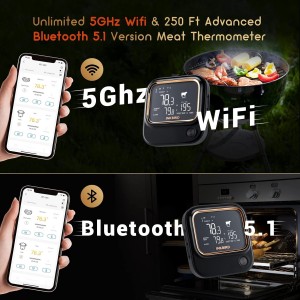 5GHz WiFi & Bluetooth 5.1 Meat Thermometer, Inkbird WiFi Grill Meat Thermometer for Grilling Smoker BBQ Cooking with 4 Probes, IBT-26S Wireless APP Control, Alarm Timer, Backlit LCD, Rechargeable