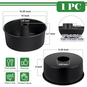P&P CHEF Angel Food Cake Pan, 10 Inch Cake Pan Round Baking Tube Tin for Baking Pound Cakes, Conical Hollow & One-piece Design, Stainless Steel Core & Heavy-duty, Oven Safe - Black