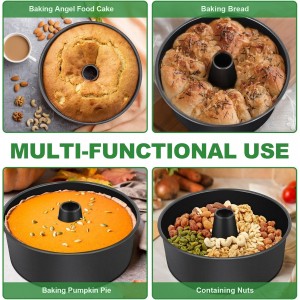 P&P CHEF Angel Food Cake Pan, 10 Inch Cake Pan Round Baking Tube Tin for Baking Pound Cakes, Conical Hollow & One-piece Design, Stainless Steel Core & Heavy-duty, Oven Safe - Black