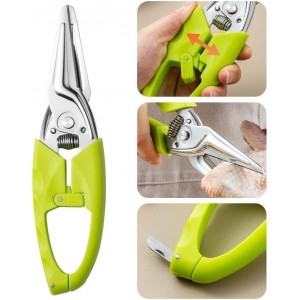 Multi Function Kitchen Garden Shears Spring-Loaded With Anti-Slip Handle & Safety Lock Cooking Scissors for Food Meat, Floral Trimming, Green