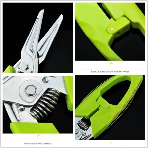 Multi Function Kitchen Garden Shears Spring-Loaded With Anti-Slip Handle & Safety Lock Cooking Scissors for Food Meat, Floral Trimming, Green