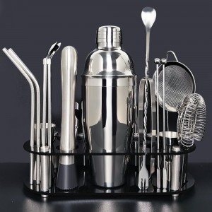 Cocktail Shaker Set, 24oz Cocktail Shaker 21-Piece Stainless Steel Bar Tools Bartending Kit with Black Acrylic Stand Cocktail Recipes Booklet for Drink Mixing, Home, Bar, Party (Stainless Steel)
