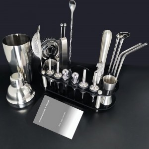 Cocktail Shaker Set, 24oz Cocktail Shaker 21-Piece Stainless Steel Bar Tools Bartending Kit with Black Acrylic Stand Cocktail Recipes Booklet for Drink Mixing, Home, Bar, Party (Stainless Steel)