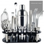 Cocktail Shaker Set, 24oz Cocktail Shaker 21-Piece Stainless Steel Bar Tools Bartending Kit with Black Acrylic Stand Cocktail Recipes Booklet for Drink Mixing, Home, Bar, Party (Stainless Steel)