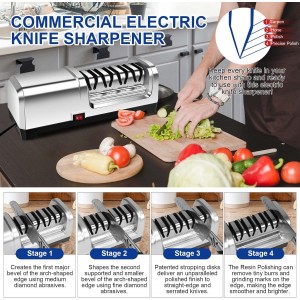 YBSVO 4-Stage Professional Electric Knife Sharpener - Heavy Duty Diamond Sharpening System for Straight & Serrated Knives - 20° Precision Angle Guides & Quiet Motor for Kitchen & Chef Use
