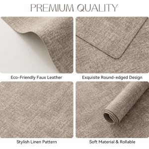 Romanstile Vinyl Placemats Set of 6-12 X 18 Inch - Heat Resistant Place Mats 100% Waterproof Oilproof Wipeable Reversible Faux Leather Table Mats for Kitchen/Dining/Party/Outdoor, Khaki