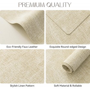 Romanstile Vinyl Placemats Set of 6-12 X 17 Inch - Faux Leather 100% Waterproof Oil-Proof Wipeable Place Mats, Heat Resistant Reversible PU Table Mats for Kitchen Dining Party Outdoor, Beige