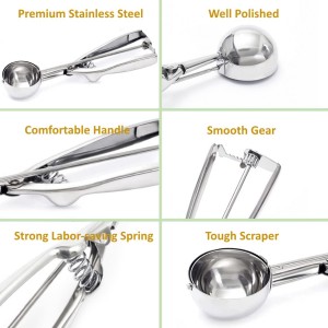 Ice Cream Scoop, 3Pcs Cookie Scoop Set, 18/8 Stainless Steel Cookie Dough Scoop, Cookie Scoops for Baking Set of 3, Ice Cream Scooper with Trigger Release, Cookie Scooper for Baking