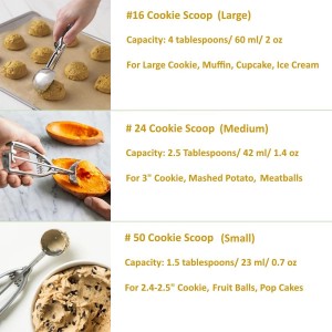 Ice Cream Scoop, 3Pcs Cookie Scoop Set, 18/8 Stainless Steel Cookie Dough Scoop, Cookie Scoops for Baking Set of 3, Ice Cream Scooper with Trigger Release, Cookie Scooper for Baking