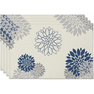 Blue Gray Placemat Dahlia Pinnata Flower...