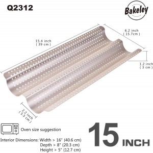 French Baguette Bread Pan, Perforated 2 Loaves Baguette Baking Pan, 14.75