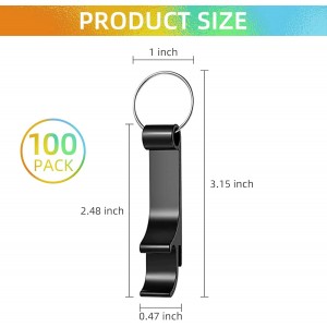 100 Pack Black Metal Bottle Opener Keychains, Tiny Beverage Opener Party Favor (Black, 100Pcs)