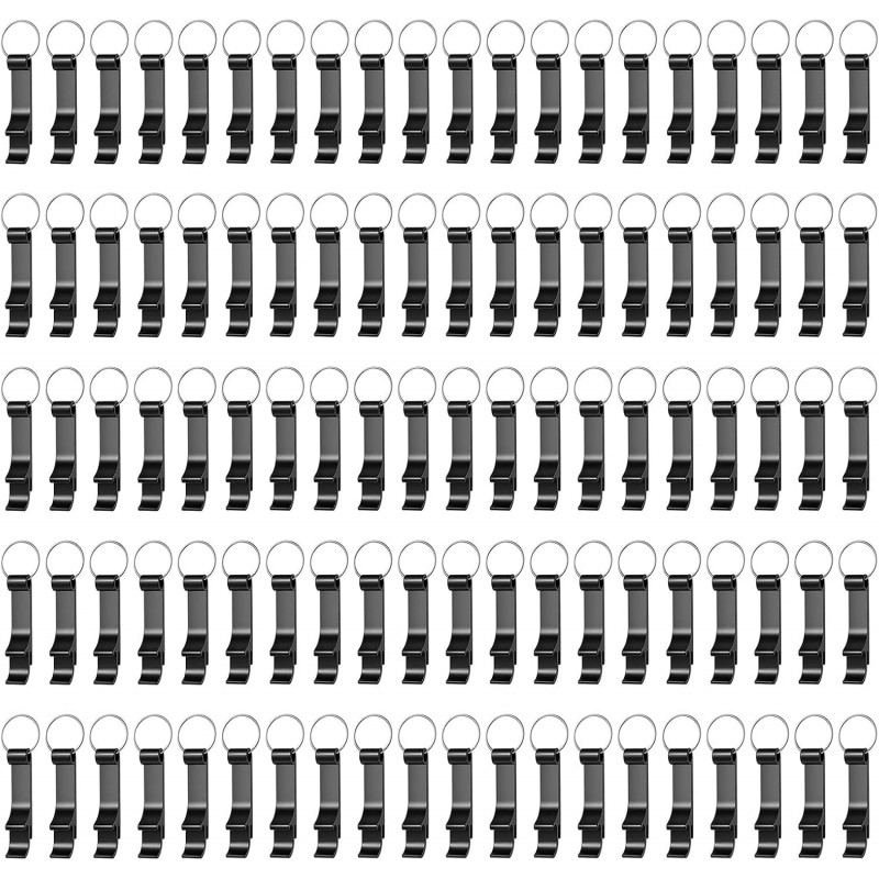 100 Pack Black Metal Bottle Opener Keychains, Tiny Beverage Opener Party Favor (Black, 100Pcs)