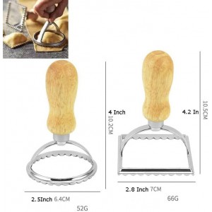 Ravioli Stamp Maker Cutter,Mold with Wooden Handle and Fluted Edge,Pasta Press Kitchen Attachment for perogis and ravioli（1 Round & 1 Square）