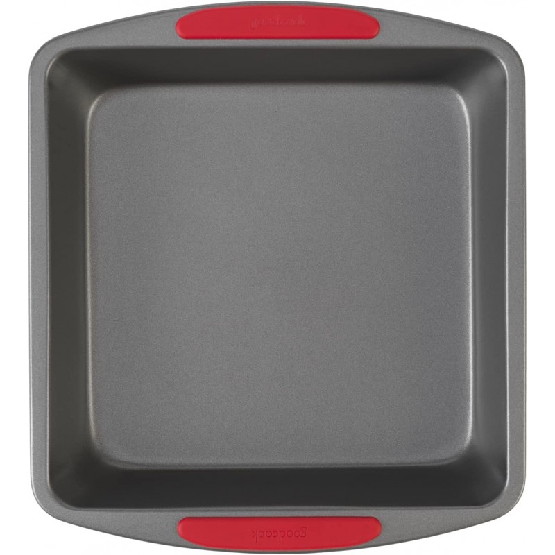 GoodCook MegaGrip Baking Pan with Silicone Grip Handles Square Non-Stick Heavy-Gauge Steel Cake Pan Baking Dish for Brownies Bread Cake Baked Goods & More, Dishwasher Safe, 8x8-Inch,