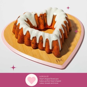 Paris Hilton Heart Shaped Fluted Cake Pan, Cast Aluminum with Clean Ceramic Nonstick Bakeware, Dishwasher Safe, Made without PFAS, PFOA, PFOS & PFTE, 9-Inch, Pink