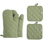Oven Mitts and Pot Holders 4 pcs Set,High Heat Resistant 500 Degree Extra Thicken Long Kitchen Cotton Oven Glove for Cooking (12 Inch,Green)