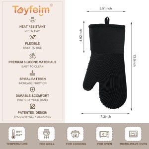 Silicone Oven Mitts-13.6 in Extended Oven Mitts Heat Resistant 500F, Oven Gloves with Soft Liner Good Grippy BPA-Free Easy to Clean Flexible-Oven Mits Set for Cooking Baking Grilling BBQ