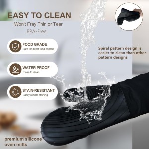 Silicone Oven Mitts-13.6 in Extended Oven Mitts Heat Resistant 500F, Oven Gloves with Soft Liner Good Grippy BPA-Free Easy to Clean Flexible-Oven Mits Set for Cooking Baking Grilling BBQ