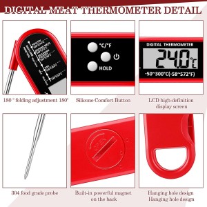 Xuhal 6 Pcs Digital Meat Thermometer for Grill Instant Read Food Thermometer Waterproof with Long Probe Magnet Foldable for Cooking BBQ Party Kitchen Turkey Fry Baking Candy