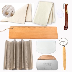 Premium Baguettes Transfer Peel Set with 2pcs Bread Proofing Cloth, Baking Couch - Bread Lame - Dough Scraper - Baking Tray