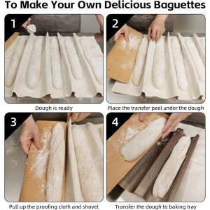 Premium Baguettes Transfer Peel Set with 2pcs Bread Proofing Cloth, Baking Couch - Bread Lame - Dough Scraper - Baking Tray