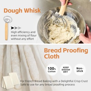 Premium Baguettes Transfer Peel Set with 2pcs Bread Proofing Cloth, Baking Couch - Bread Lame - Dough Scraper - Baking Tray