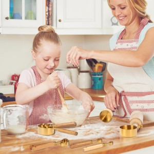 Gold Measuring Cups and Spoons Set with Fragrant Wood Handles, Premium Stainless Steel Measuring Spoons and Measuring Cups Set, For Cooking and Baking in the Kitchen (8 Piece)