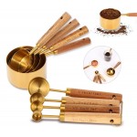 Gold Measuring Cups and Spoons Set with Fragrant Wood Handles, Premium Stainless Steel Measuring Spoons and Measuring Cups Set, For Cooking and Baking in the Kitchen (8 Piece)