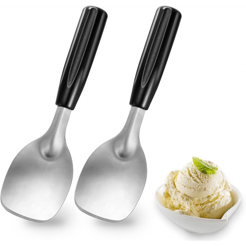 2 pcs Ice Cream Spade,Ice Cream Scoop,Stainless Steel Ice Cream Paddle with Plastic Handle,Heavy Duty & Durable Bend Proof Ice Cream Scooper Butter Cutter(Black)