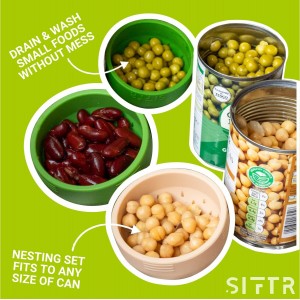 (BLUE) Nesting Can Strainer Mini Colander Set - Space Saving Small Colanders and Strainers - Multi Use Kitchen Gadget - Silicone Can Strainer