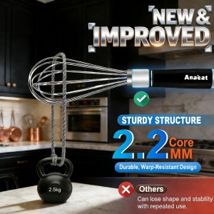 Anaeat Stainless Steel Kitchen Whisk Set of 5, Milk and Egg Beater Blender with Thick Wire for Whisking, Cooking, Baking, Beating and Stirring - 5