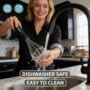 Anaeat Stainless Steel Kitchen Whisk Set of 5, Milk and Egg Beater Blender with Thick Wire for Whisking, Cooking, Baking, Beating and Stirring - 5